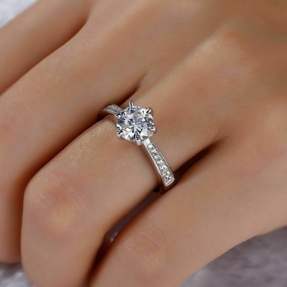 Certified Moissanite Jewelry 2.25 Ct Round Cut Diamond Ring Sterling Silver - Picture 4 of 8